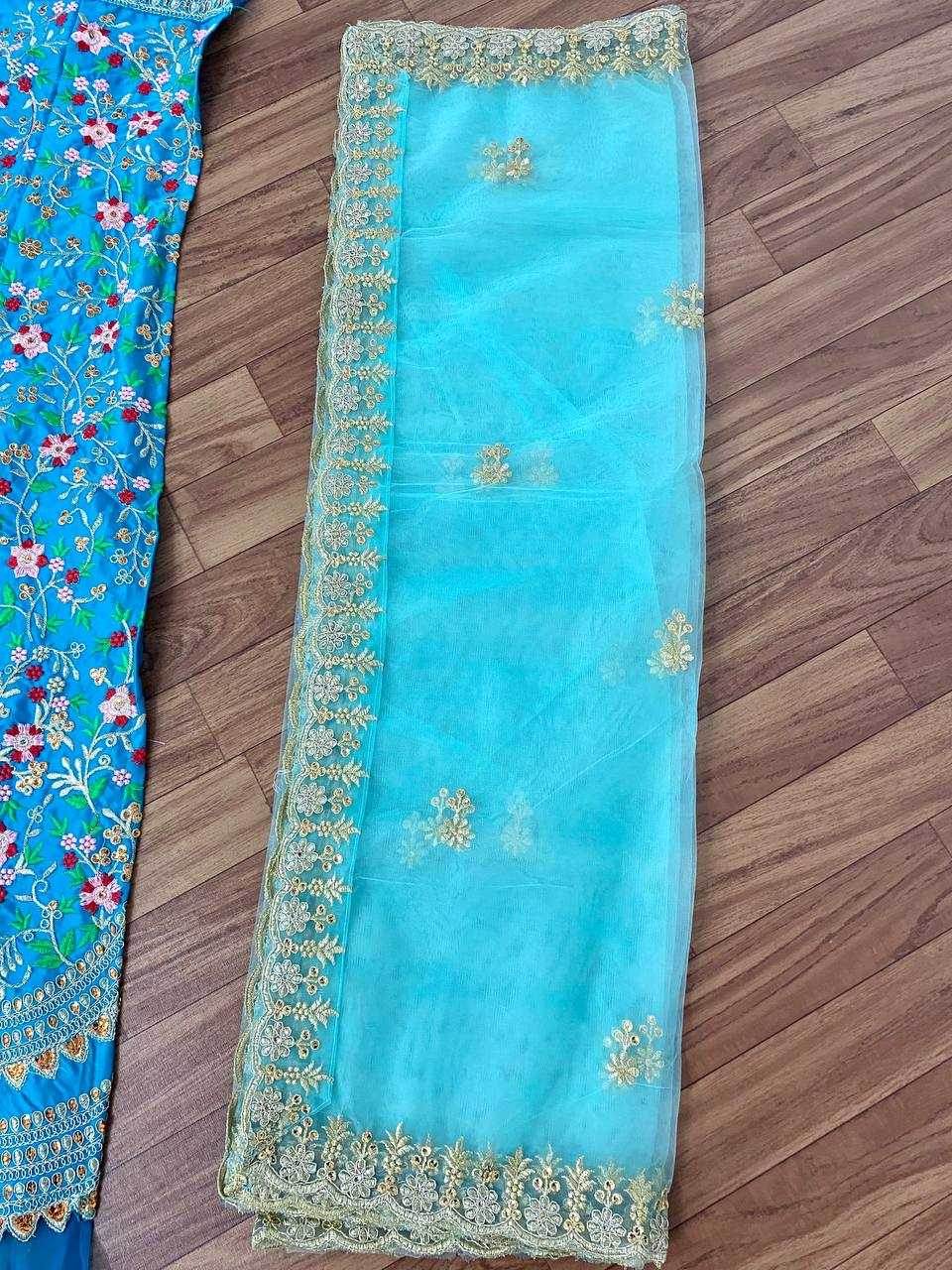 Satin Silk Embroidered Blue Lehenga - MYLUXURY LANE ENTERPRISE